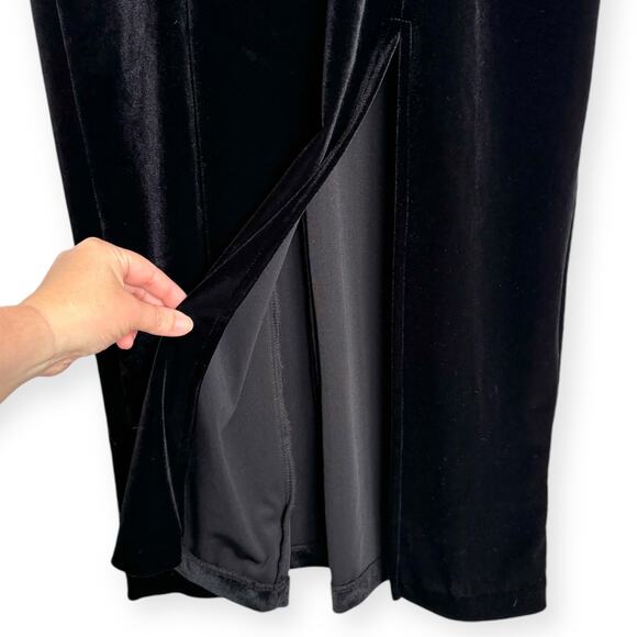 Vintage Ultra Dress Black Velour Stretchy V Neck Maxi Dress Women's Size 16 - Picture 6 of 12